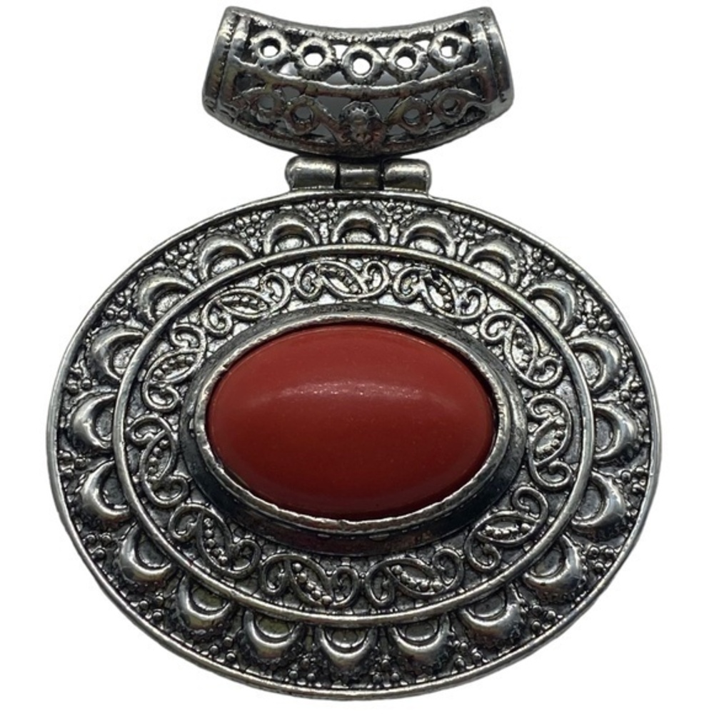 Red Coral Gemstone Sterling Silver Pendant 2.25in